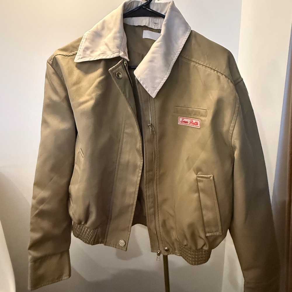 Women Tan Bomber Jacket with Off White Collar